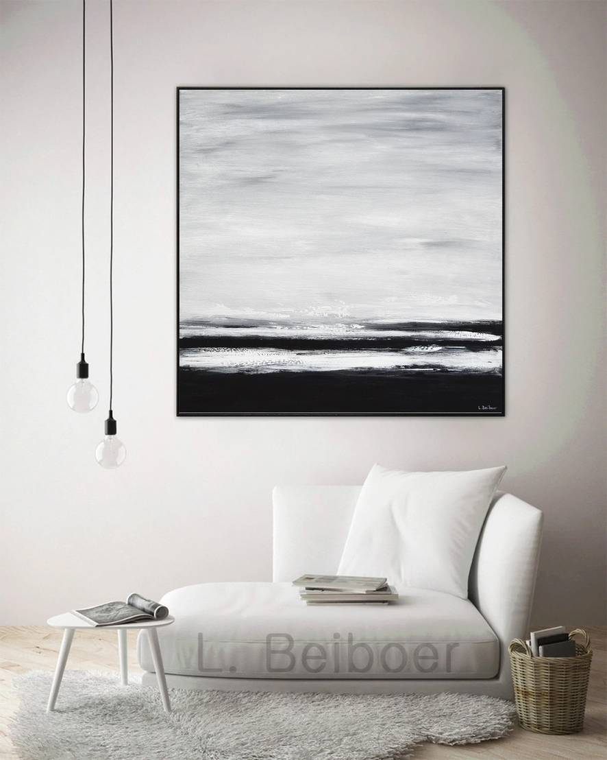 Black Painting White Contemporary Abstract Canvas Artwork Y5EPQ wall art